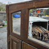 19th-century solid oak entrance door with three openings, including frame.