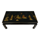 Table basse chinoise en laque noire et décors en nacre colorée