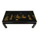Chinese coffee table in black lacquer and colored mother-of-pearl decorations