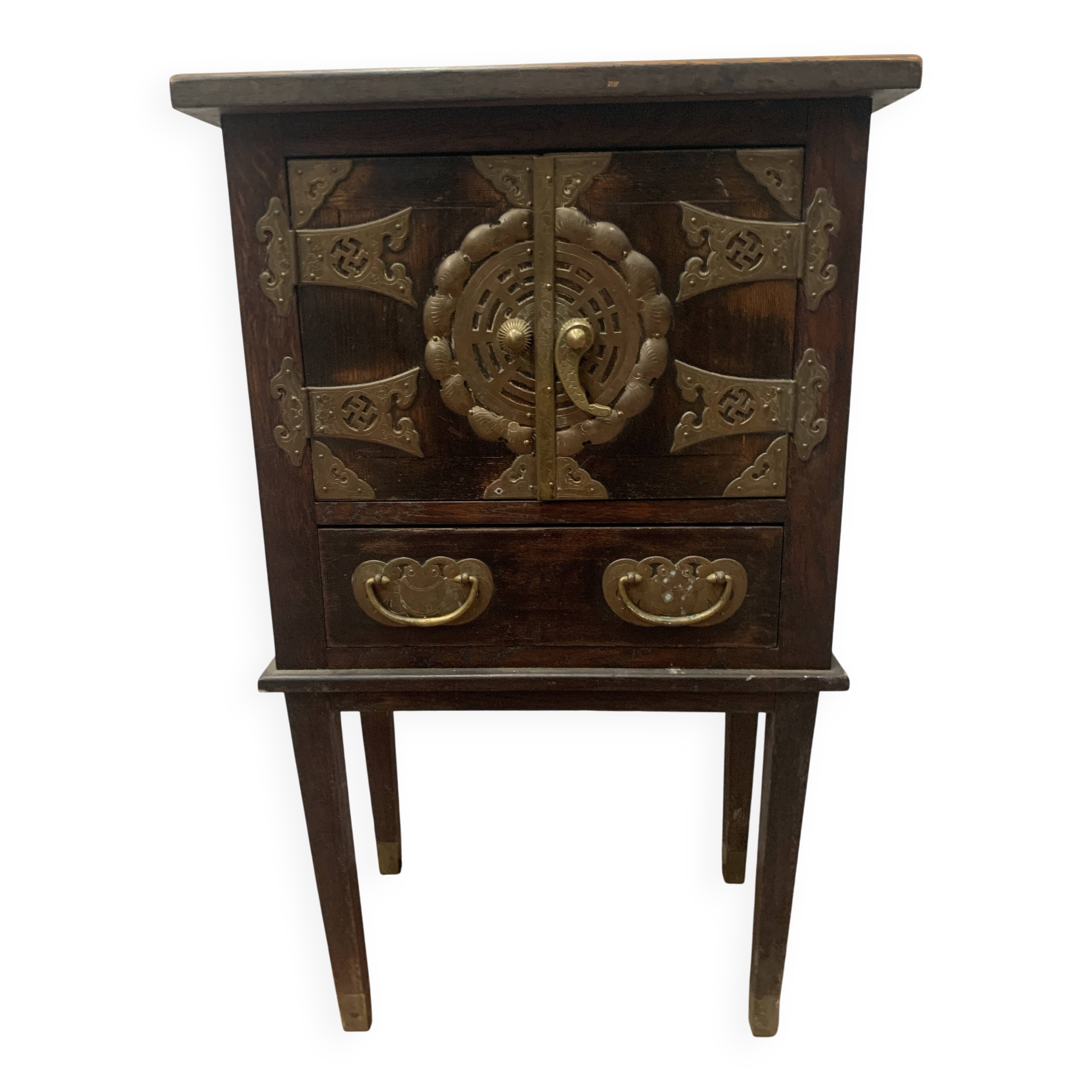 Small piece of furniture with two doors and bronze decoration, 20th century