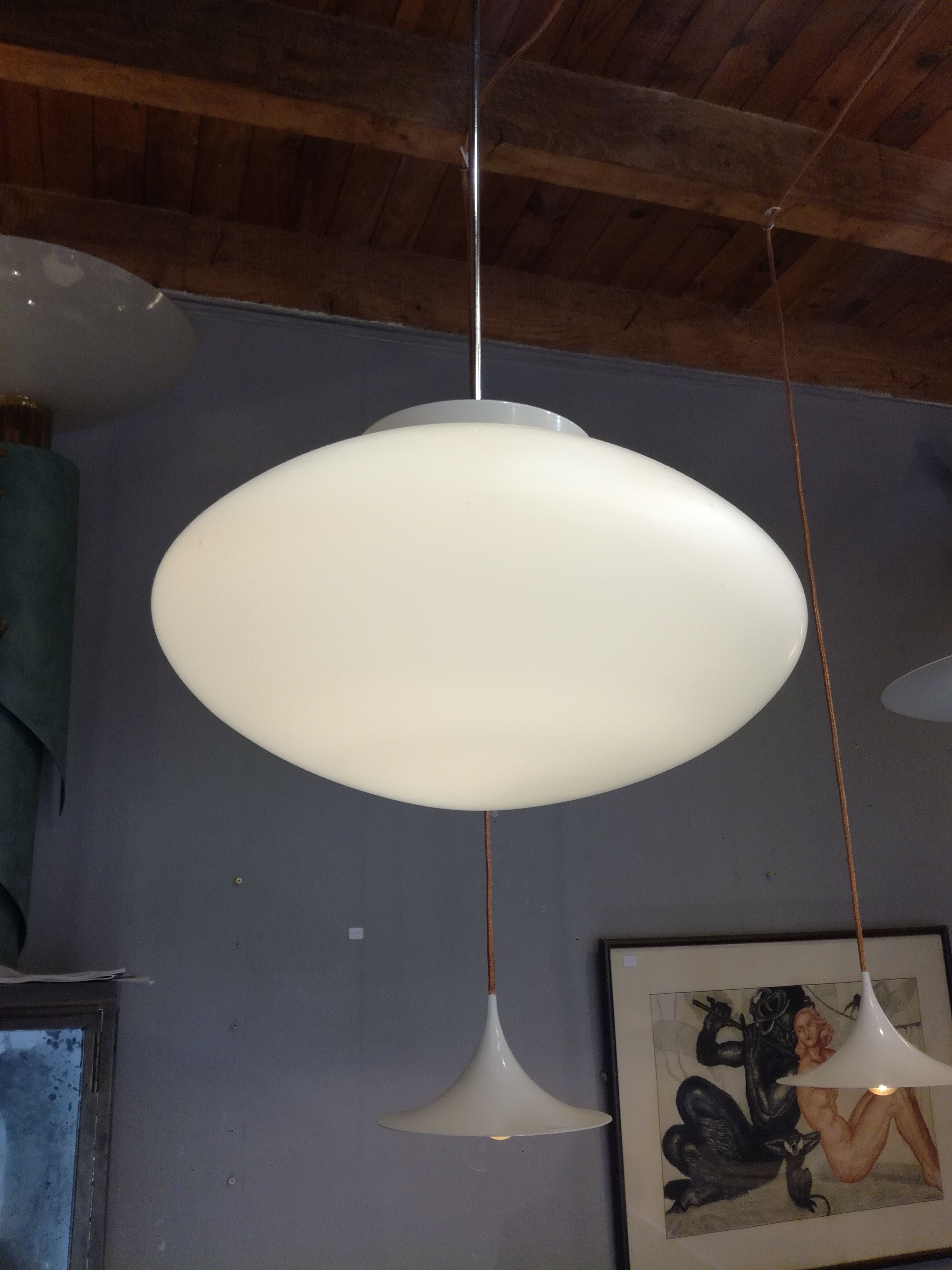 In opalescent glass 1960's hanging lamp