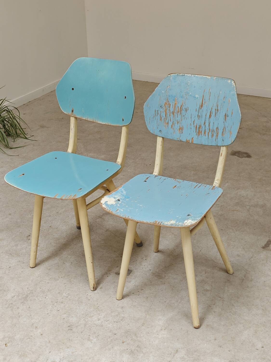 Set of 2 Czechoslovak chairs TON Bystrice Thonet White and Blue