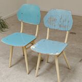 Set of 2 Czechoslovak chairs TON Bystrice Thonet White and Blue