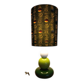 Green totem lamp, vintage afro-pop psychedelic lampshade.