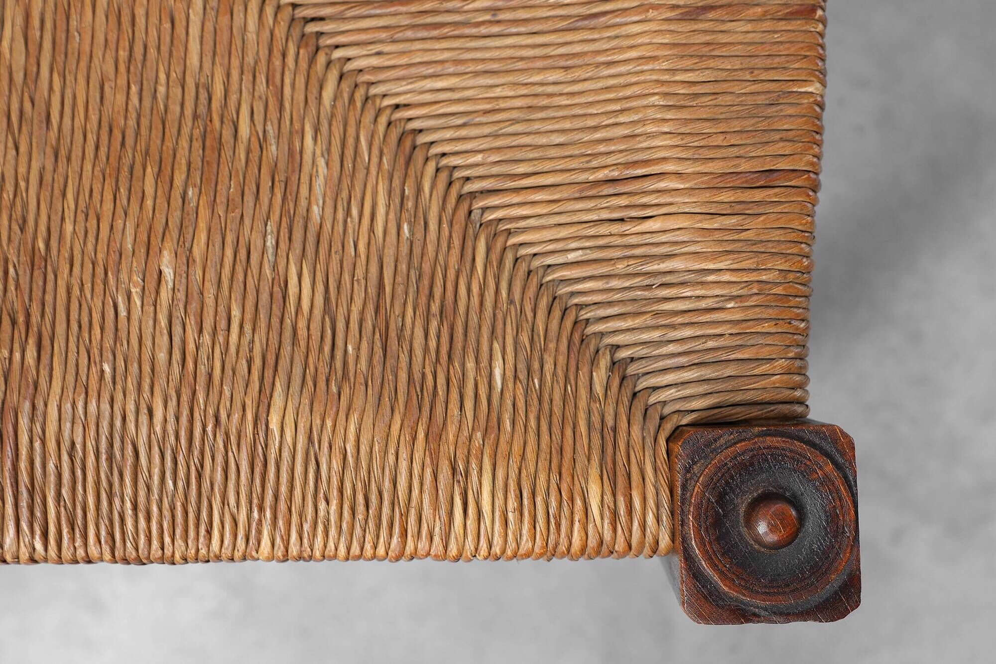 Rustic Oak Ladder-Back Chair with Rush Seat and Cabriole Front Legs, France