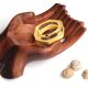 Empty pocket, hands joined in carved wood, 70s