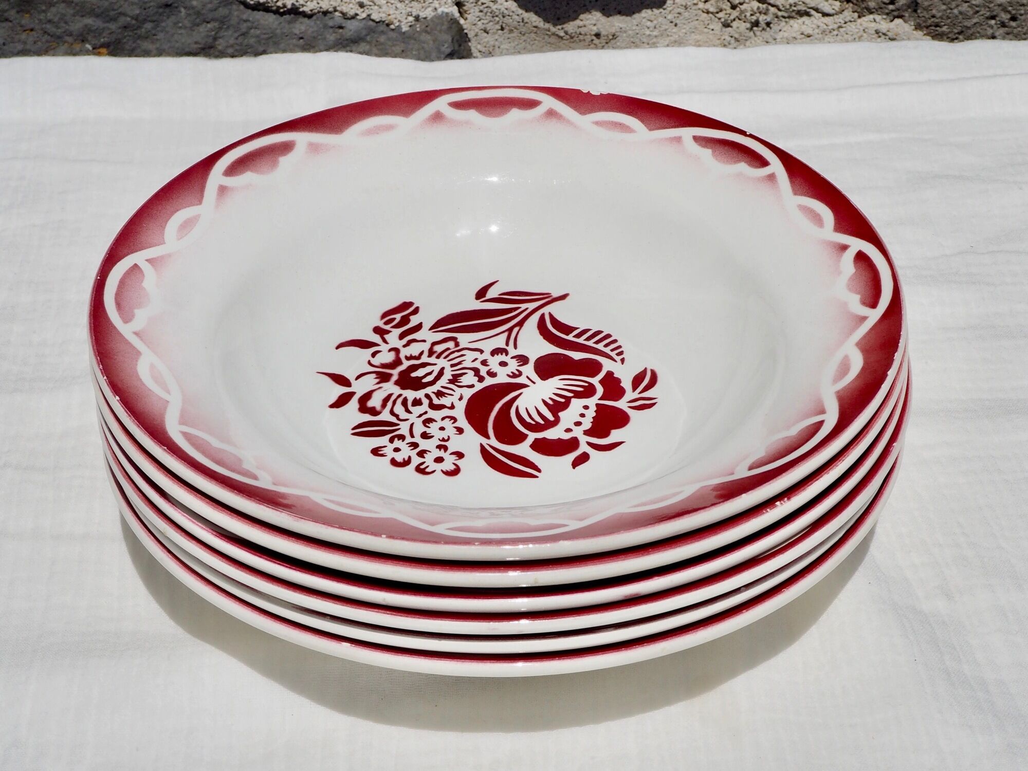 Set of 6 hollow plates Terre de Fer, model "Odette", Digoin Sarreguemines