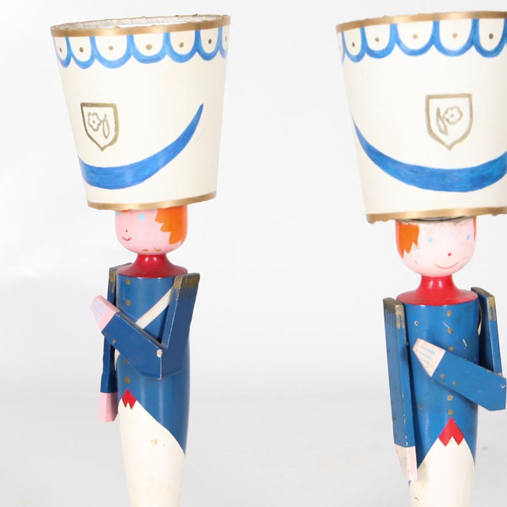 Pair of wooden lamps painted by Suzanne Bonnichon, circa 1940