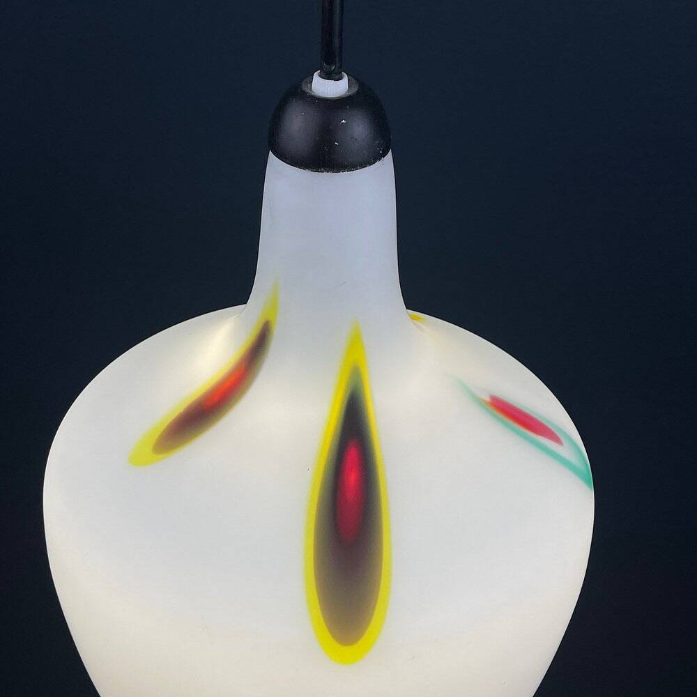 Multicoloured opaline glass pendant light from Murano by Stilnovo, Italy, 1950s.
