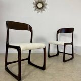 Set of 2 Baumann sled chairs in wood and terry fabric, 60s design