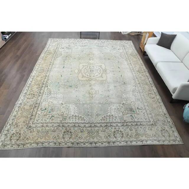 1970s Vintage Persian Handmade Wool Cotton Beige Area Rug 304x405