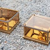 Pair of wall lamps in smoked glass and gilded metal from the 70s/80s