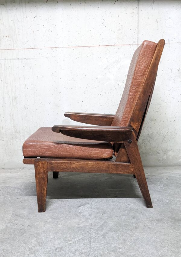 Fauteuil inclinable vintage Free Span modèle FS115 en chêne massif 1950 's