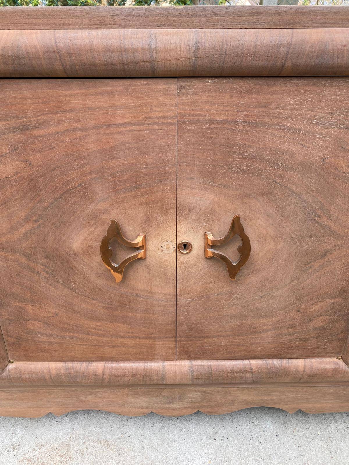 Art Deco sideboard with 4 doors, renovated in raw oak wood, 200cm