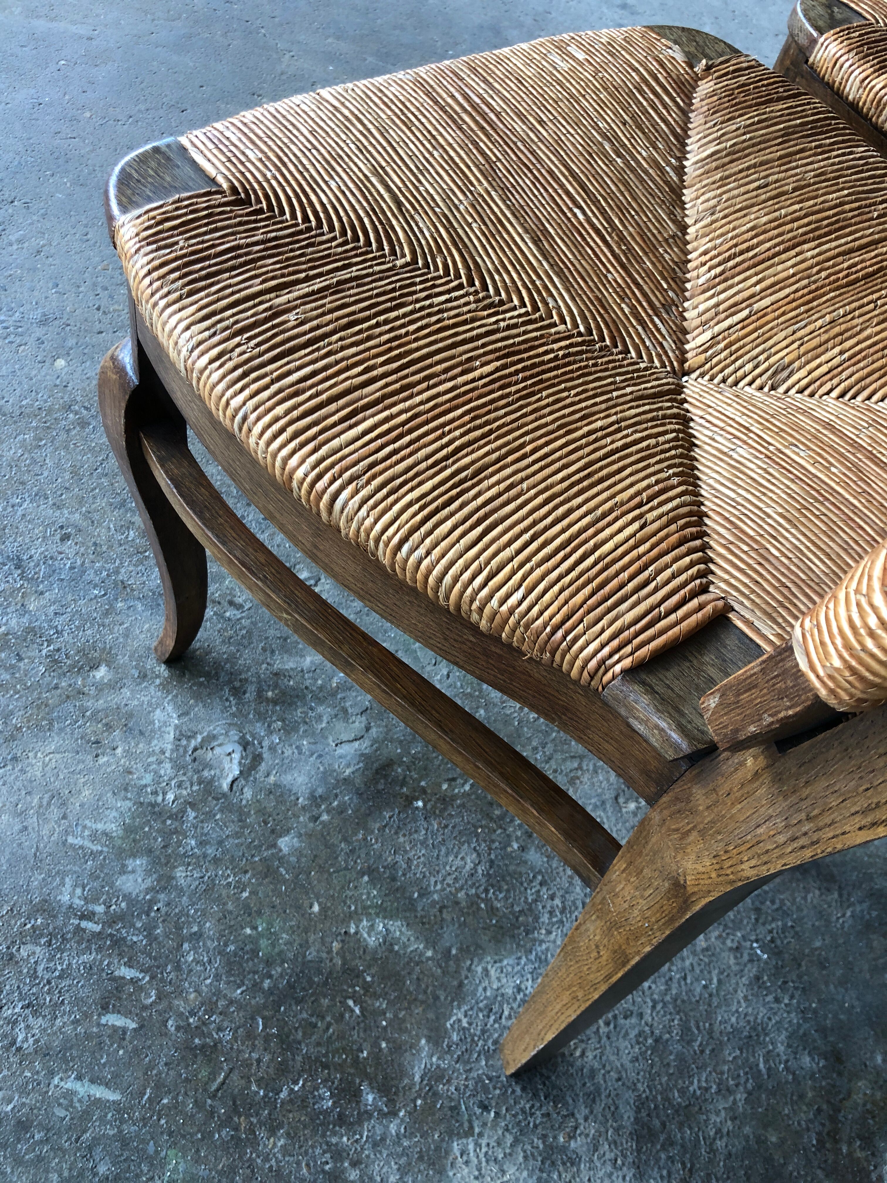 Dining chairs with rush made of oak wood, France 1950s, Set of 6