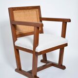 Fabric and caning armchair, 1950s.