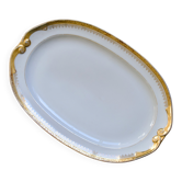 Grand plat ovale à l'or fin en porcelaine de Limoges Peconnet