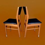 Pair of Scandinavian chairs in wood and black skai