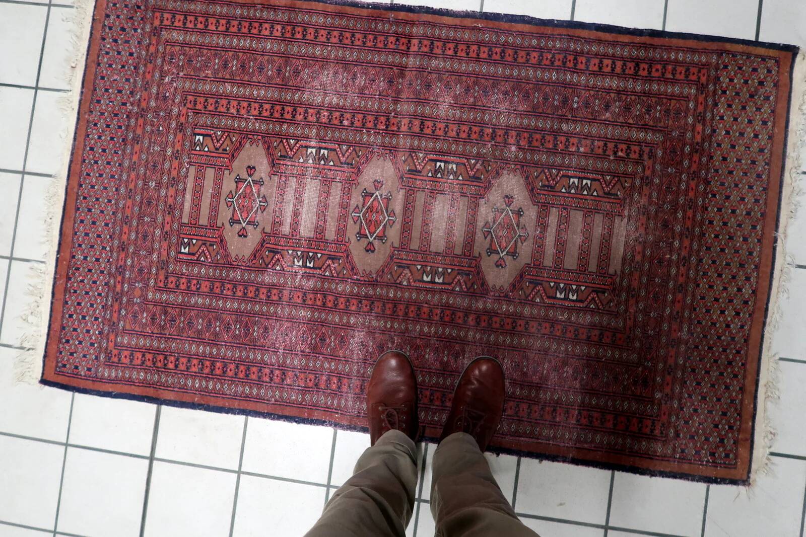 Handmade vintage Uzbek Bukhara rug 95cm x 157cm, 1950s