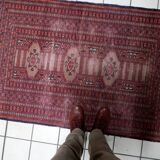 Handmade vintage Uzbek Bukhara rug 95cm x 157cm, 1950s