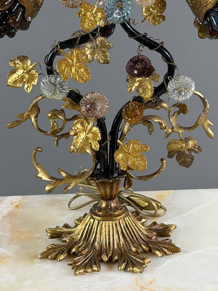 Bronze and polychrome glass lamp, 20th century
