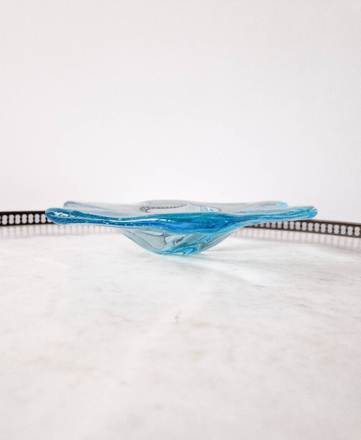 Vintage handcrafted Bullicante sky blue glass empty pocket