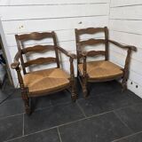 Pair of low beech armchairs