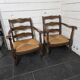 Pair of low beech armchairs