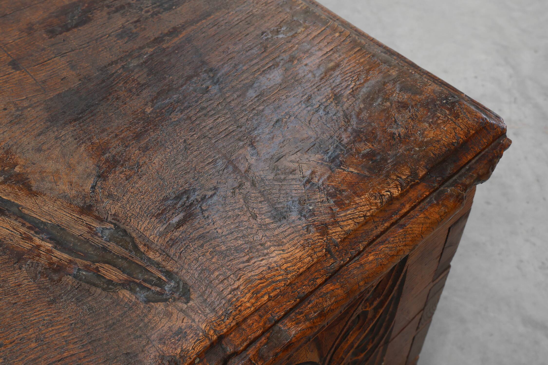 Rare Large Gothic 16th century carved solid oak chest, France