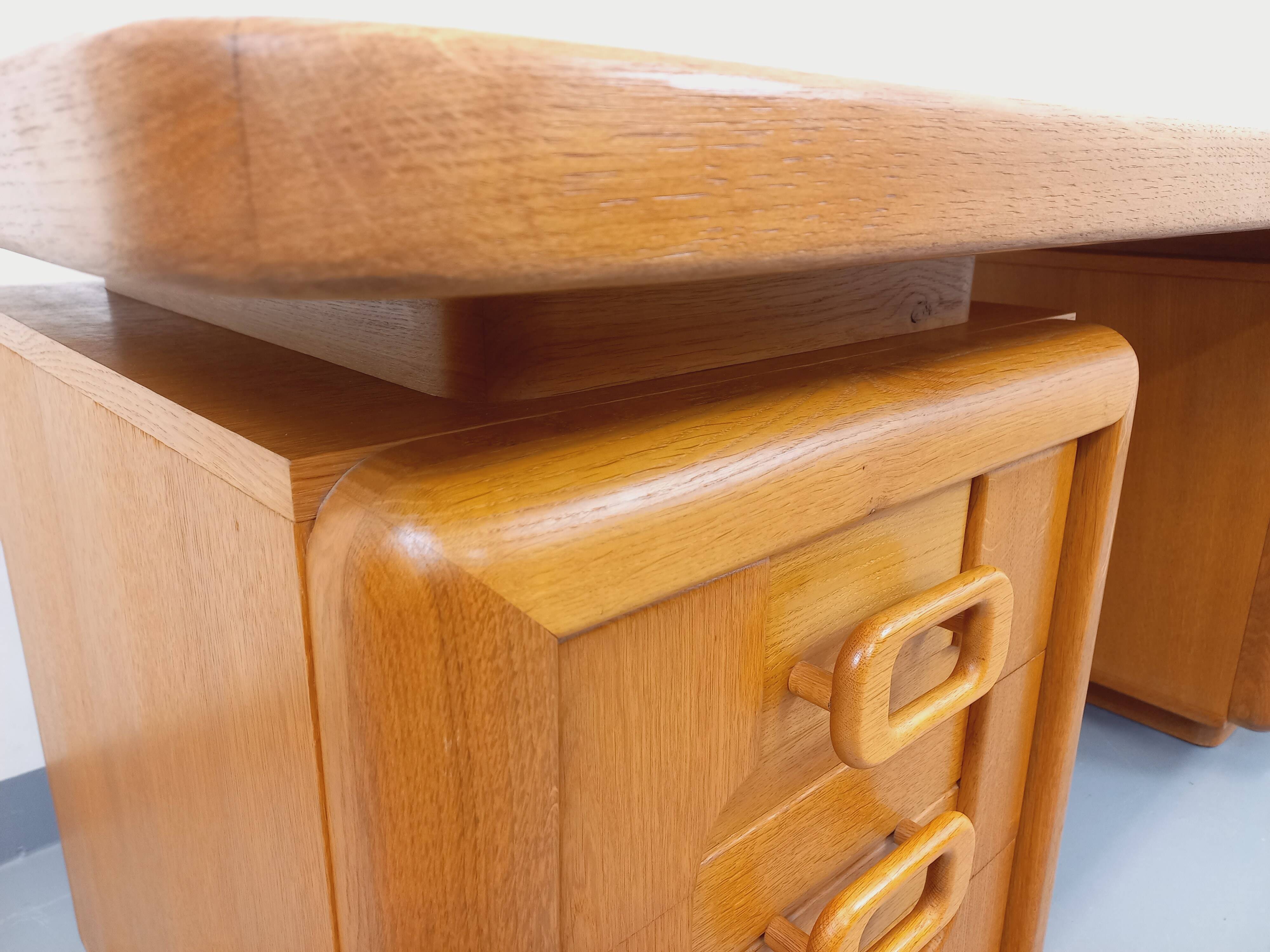 Large vintage double-sided executive desk in oak wood from the 70s