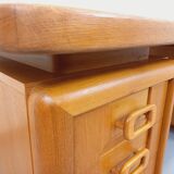 Grand bureau de direction double-face vintage en bois de chêne années 70