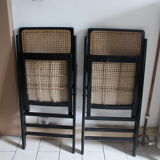 Pair of folding chairs wood and cannage