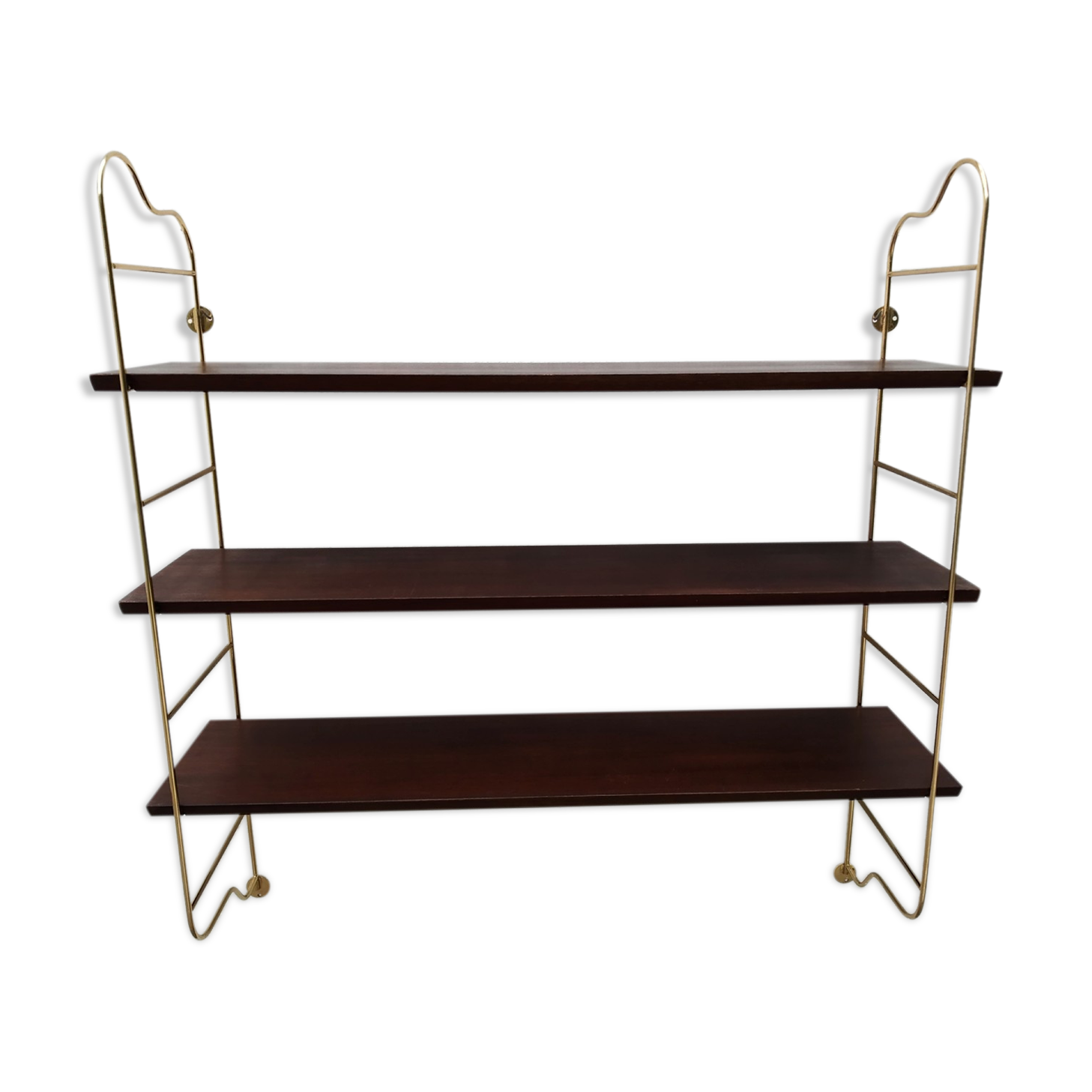 Etagère murale string bois-métal doré