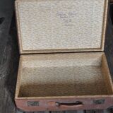 Vintage brown and black leather and metal suitcase - 1930s-1940s Czech Republic