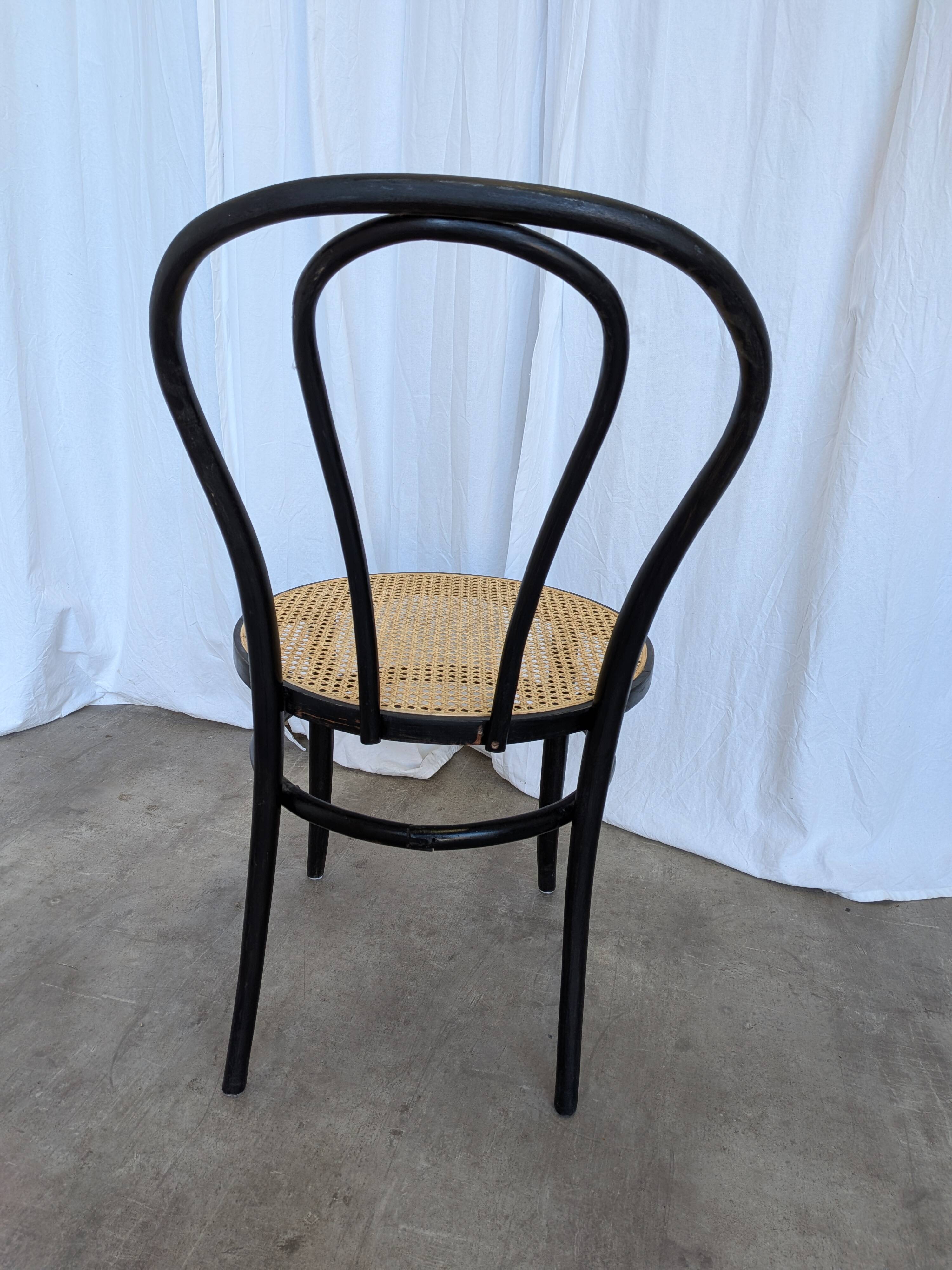 Vintage Thonet Style Dining Chair: Black Bentwood Cane Seat