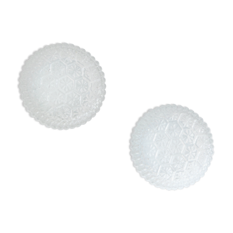 Pair of ceiling vintage moulded glass flower pattern