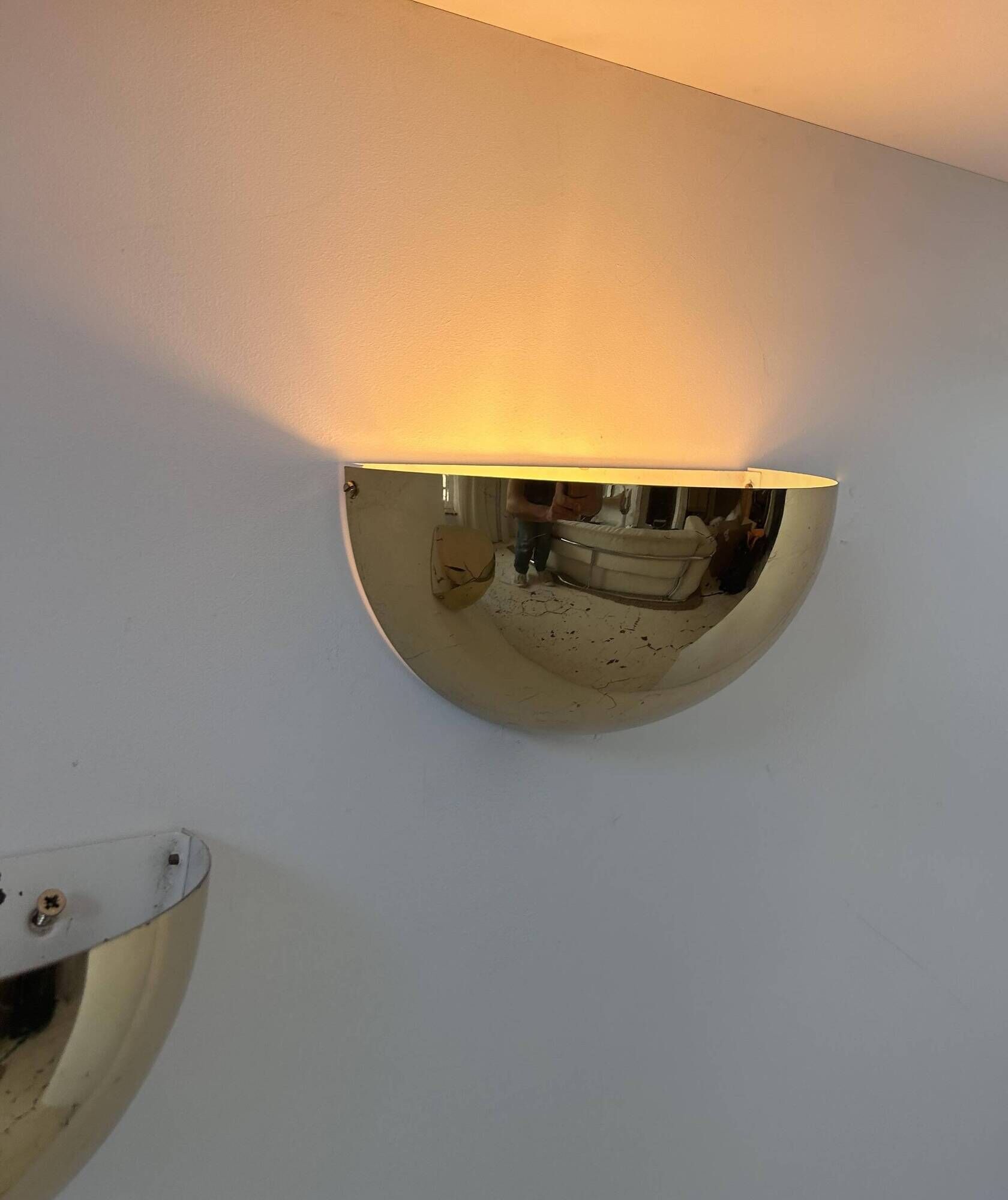 Pair of vintage half moon wall lights, brass, France 1970