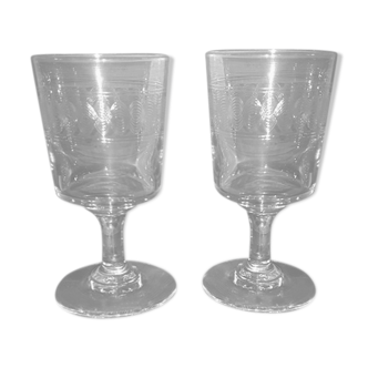 Lot de deux verres à porto décoré en cristal -19 ème siècles - France