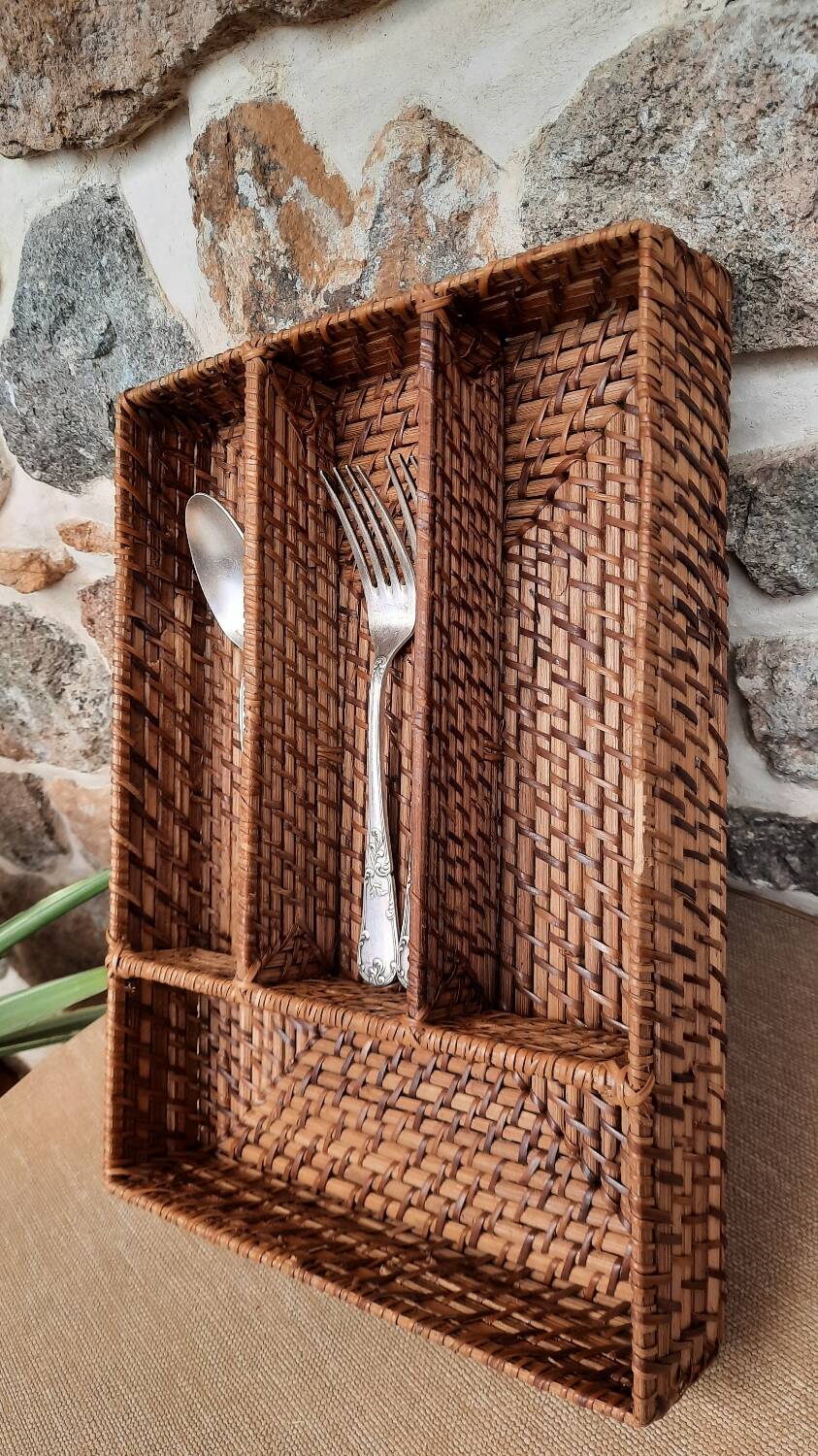 Woven rattan covered storage