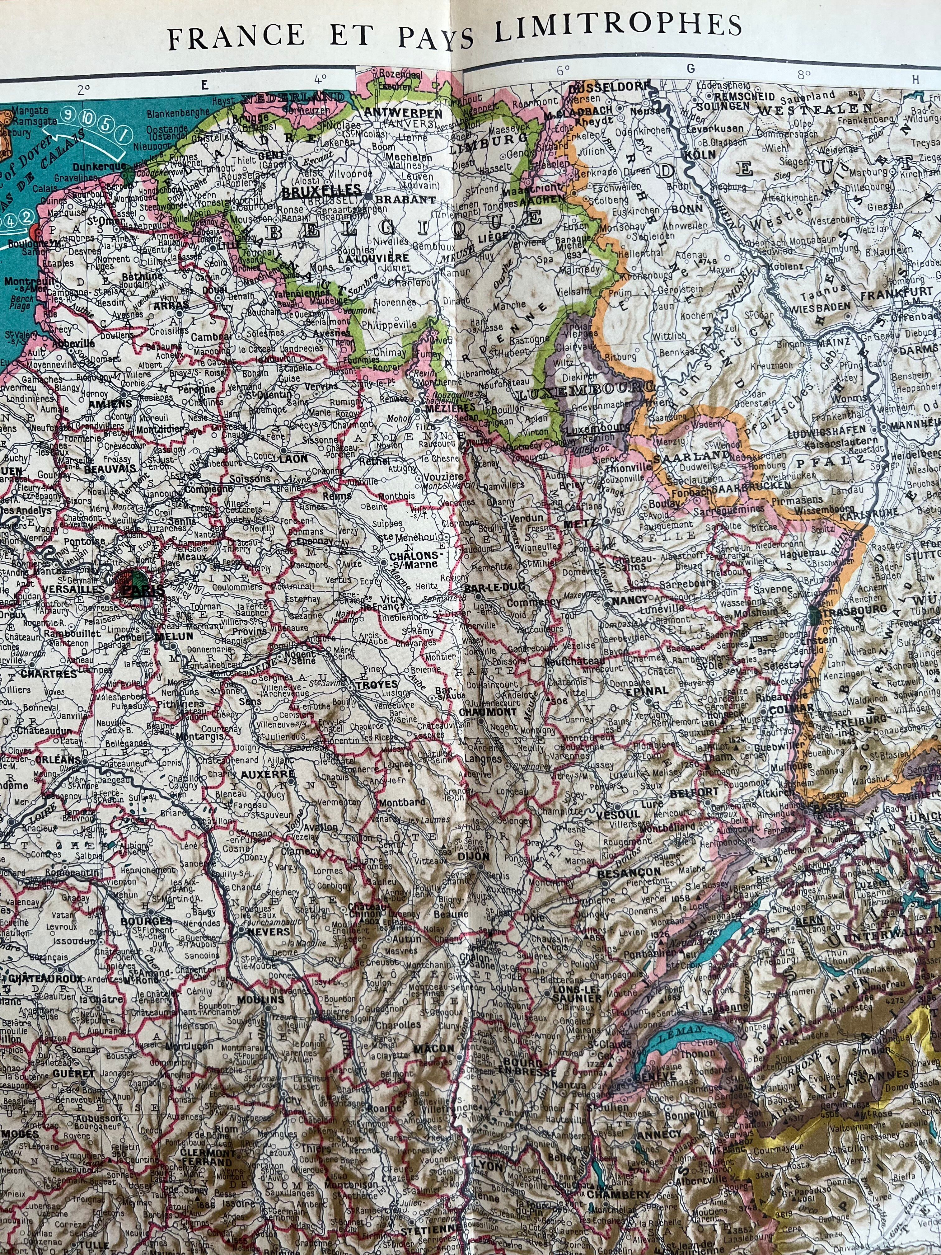 Old map of France and neighbouring countries — Economic & Geographic