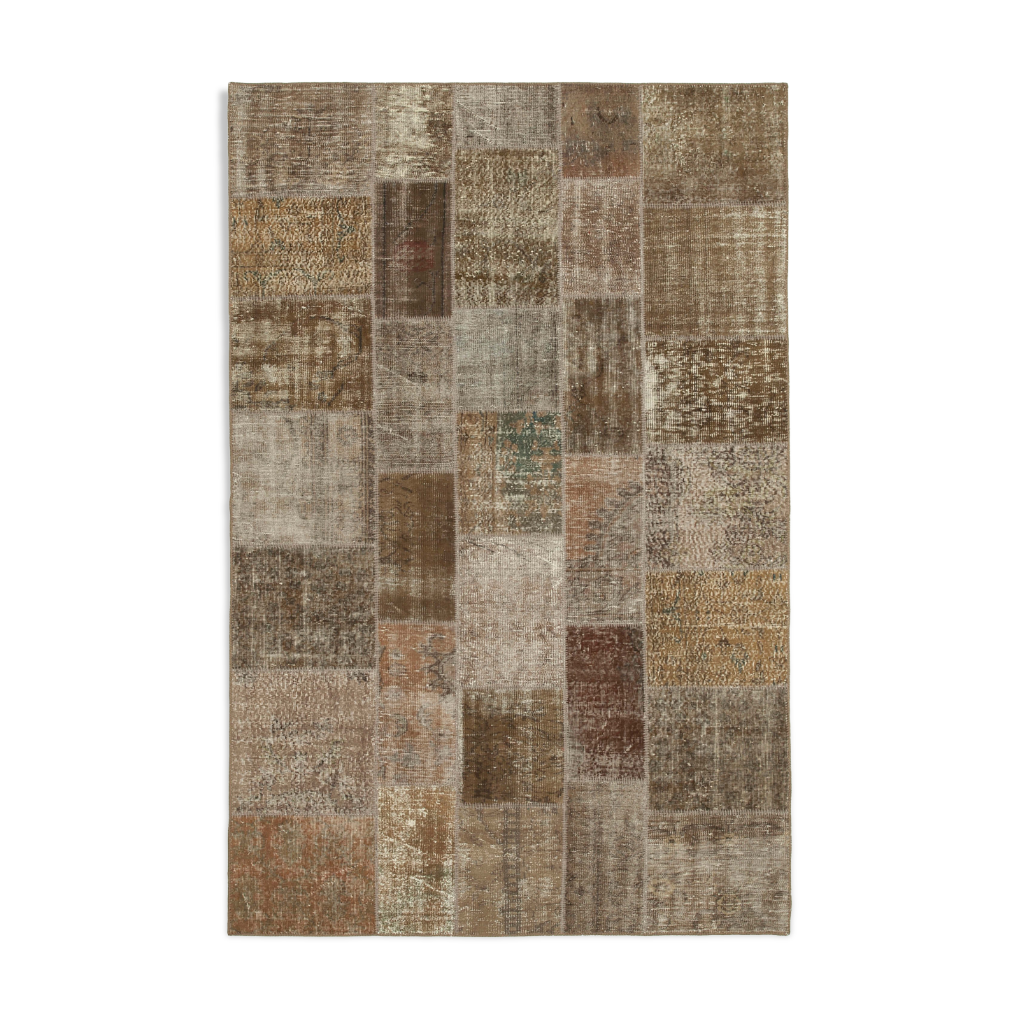 Handmade Turkish Overdyed 197 cm x 300 cm Brown Patchwork Carpet