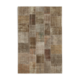 Handmade Turkish Overdyed 197 cm x 300 cm Brown Patchwork Carpet