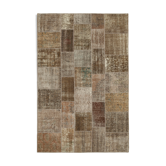 Handmade Turkish Overdyed 197 cm x 300 cm Brown Patchwork Carpet