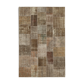 Handmade Turkish Overdyed 197 cm x 300 cm Brown Patchwork Carpet