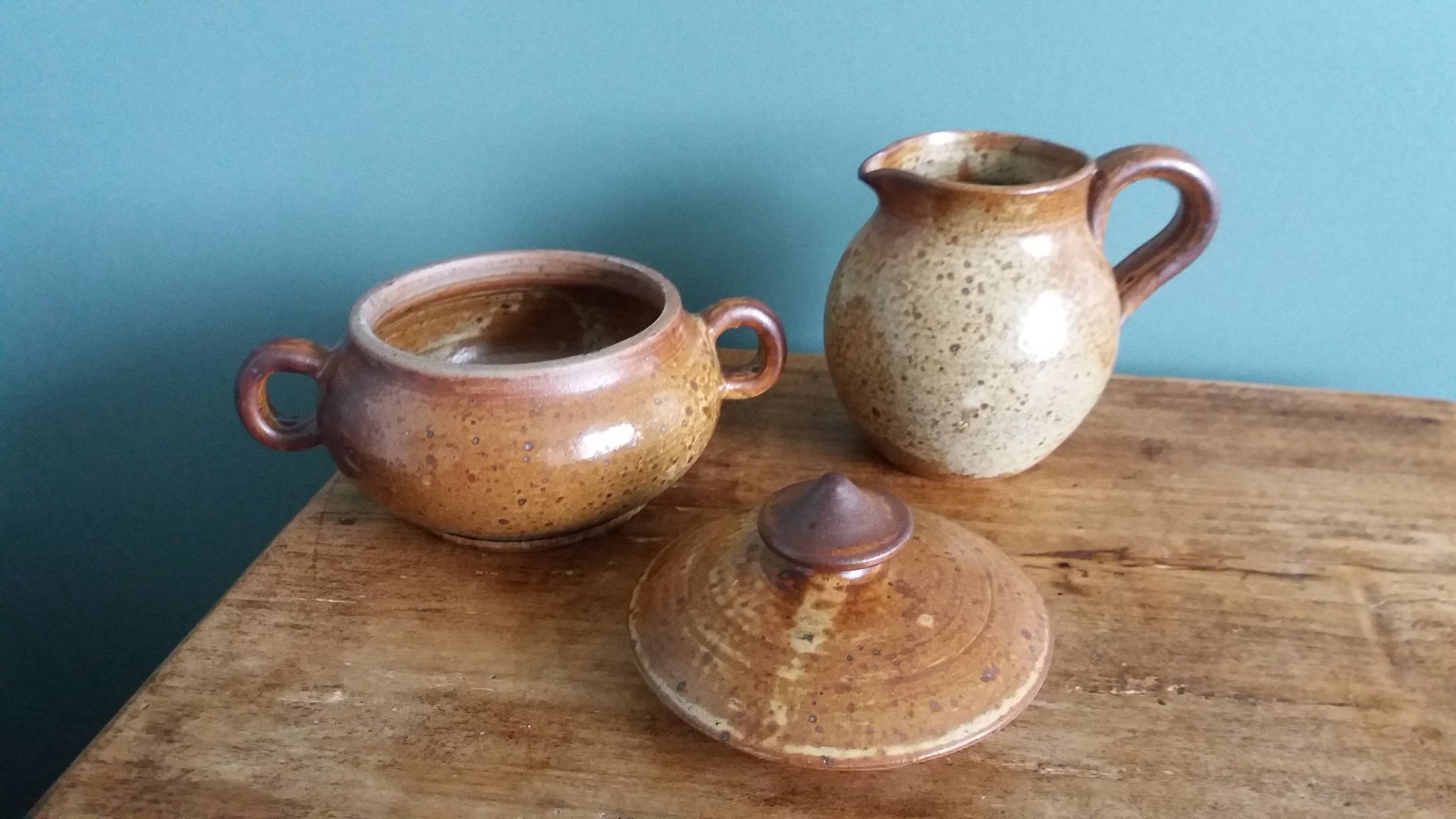 Tea or coffee service in Puisaye stoneware, signed Jean-Pierre Prud’homme
