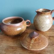 Tea or coffee service in Puisaye stoneware, signed Jean-Pierre Prud’homme