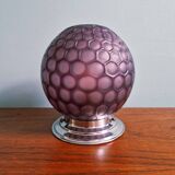 Plafonnier art déco en verre satiné alvéolé couleur aubergine, 1930