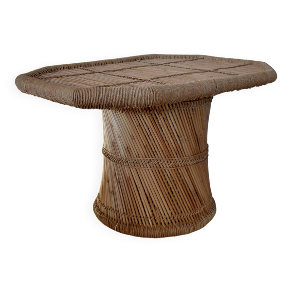 Table basse sculpturale en rotin tressé-vintage années 60/70