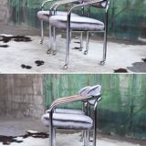 Postmodern chrome armchair grey velvet, casters