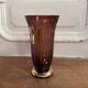 Frosted Shneider vase with pink background enhanced with golden vine leaves
